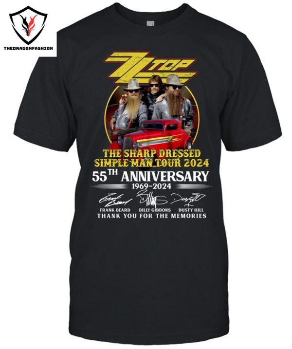 Zz Top The Sharp Dressed Simple Man Tour 2024 55th Anniversary 1969-2024 Signature Thank You For The Memories T-Shirt