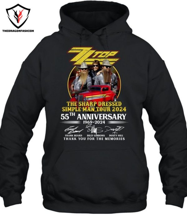 Zz Top The Sharp Dressed Simple Man Tour 2024 55th Anniversary 1969-2024 Signature Thank You For The Memories T-Shirt