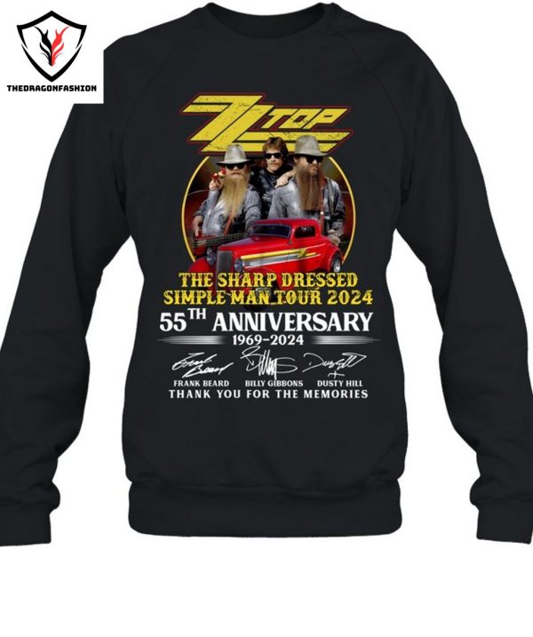 Zz Top The Sharp Dressed Simple Man Tour 2024 55th Anniversary 1969-2024 Signature Thank You For The Memories T-Shirt