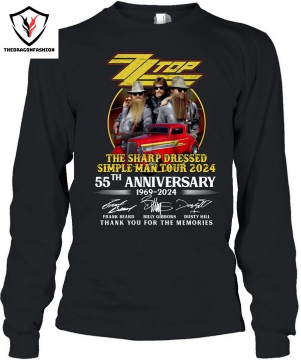 Zz Top The Sharp Dressed Simple Man Tour 2024 55th Anniversary 1969-2024 Signature Thank You For The Memories T-Shirt