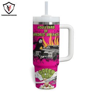 Green Day Boulevard Of Broken Dreams Design Pink Tumbler With Handle And Straw