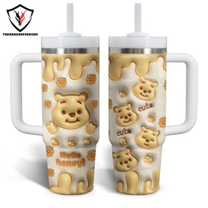 Bear Winnie The Pooh Cute Hello Honey Tumbler With Handle And Straw