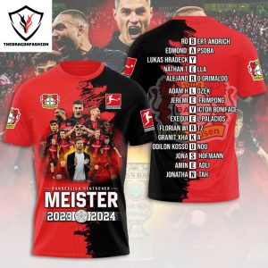 Bundesliga Deutscher Meister 2023-2024 Bayer 04 Leverkusen Design 3D T-Shirt