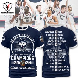 UConn Huskies  NCAA Men Basketball National Champions Final Four 2024 Go Huskies 3D T-Shirt