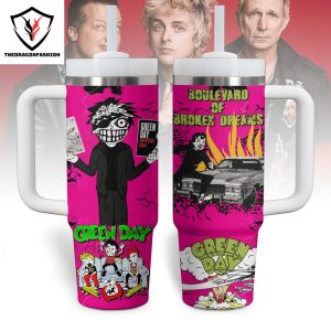 Green Day Boulevard Of Broken Dreams Design Pink Tumbler With Handle And Straw