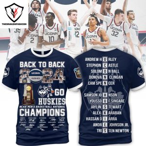 Back To Back 2024 NCAA Men Basketball National Champions UConn Huskies Signature 3D T-Shirt