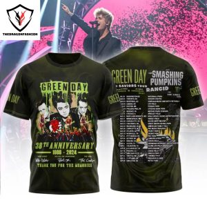 Green Day The Saviors Tour 2024 38th Anniversary 1986-2024  Signature Thank You For The Memories 3D T-Shirt