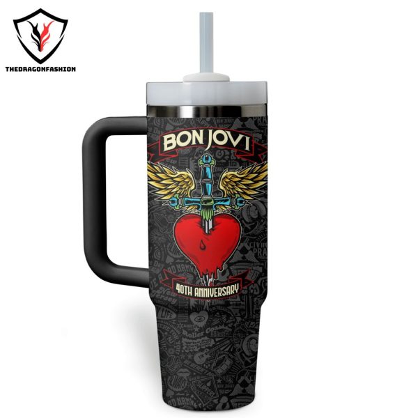 Bon Jovi Legendary Forever 40th Anniversary Tumbler With Handle And Straw