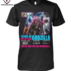 Godzilla 70 Years Of 1954-2024 Signature Thank You For The Memories T-Shirt
