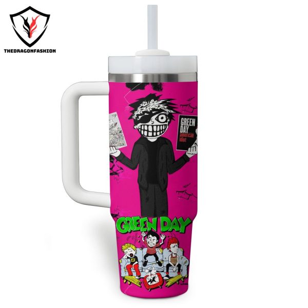 Green Day Boulevard Of Broken Dreams Design Pink Tumbler With Handle And Straw