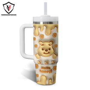 Bear Winnie The Pooh Cute Hello Honey Tumbler With Handle And Straw