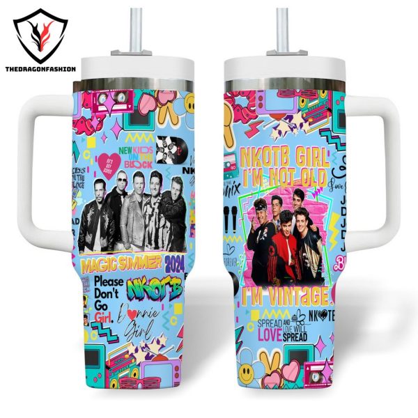 New Kids On The Block Im Vintage NKOTB Girl Im Not Old Tumbler With Handle And Straw