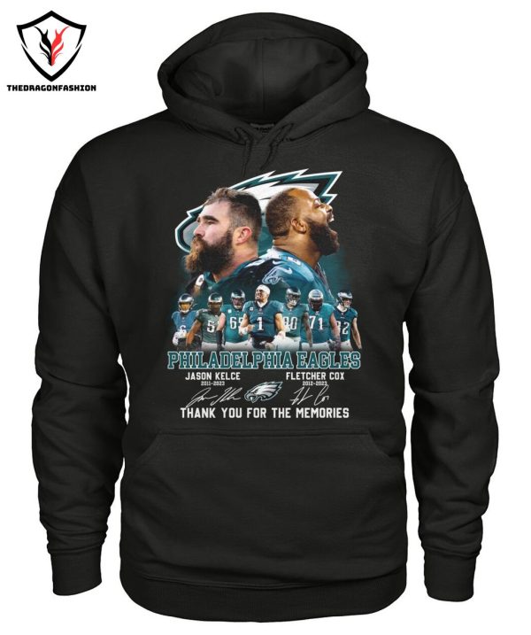 Philadelphia Eagles Jason Kelce 2011-2023 & Fletcher Cox Signature Thank You For The Memories T-Shirt