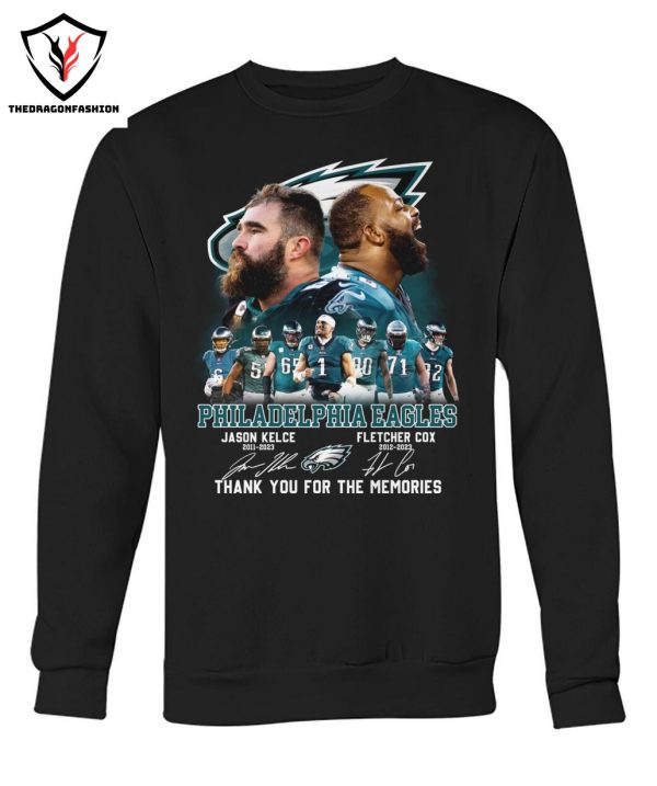 Philadelphia Eagles Jason Kelce 2011-2023 & Fletcher Cox Signature Thank You For The Memories T-Shirt