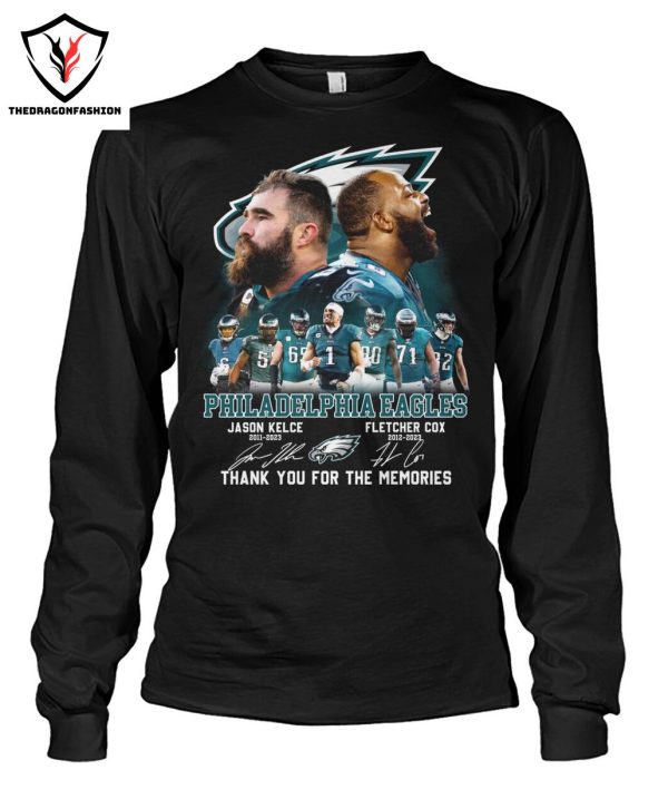 Philadelphia Eagles Jason Kelce 2011-2023 & Fletcher Cox Signature Thank You For The Memories T-Shirt