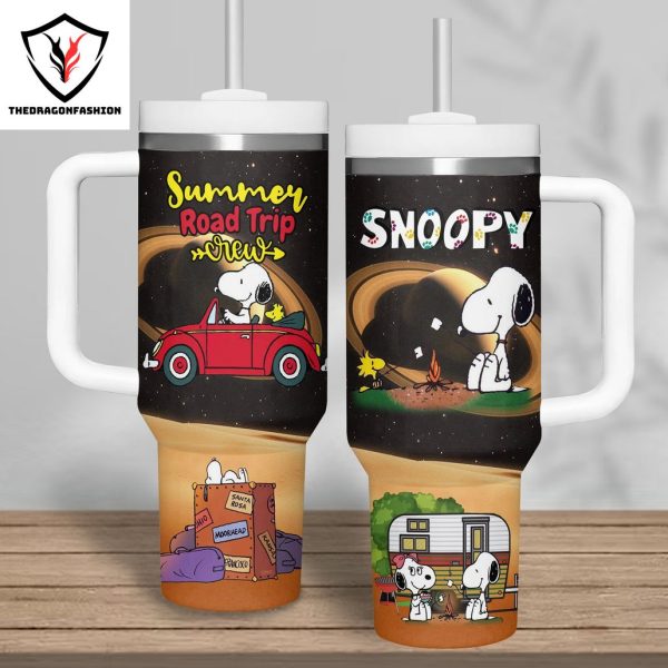 Summer Road Trip Crew Snoopy Tumbler With Handle And Straw