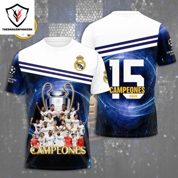 15 Campeones 2024 Real Madrid Design 3D T-Shirt