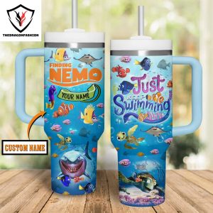 Personalized Finding Nemo Just Swimming Tumbler With Handle And Straw