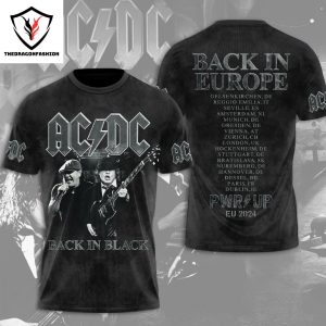 AC DC Back In Black Back In Europe PWR Up 2024 Design 3D T-Shirt