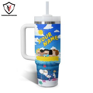 Personalized Snoopy Tropical Summer Tumbler With Handle And Straw