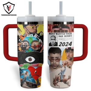 Most Wanted Tour Bad Bunny 2024 Design Tumbler With Handle And Straw