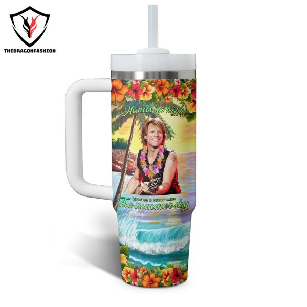 Bon Jovi Forever Hands Up High The Summer Sky Tumbler With Handle And Straw
