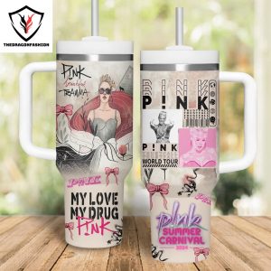 Pink Beutiful Tranma My Love My Drug Pink Tumbler With Handle And Straw