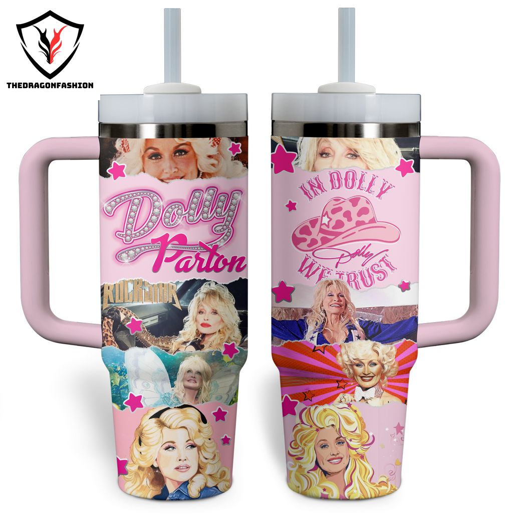 Dolly Parton In Dolly We Trust Tumbler With Handle And Straw