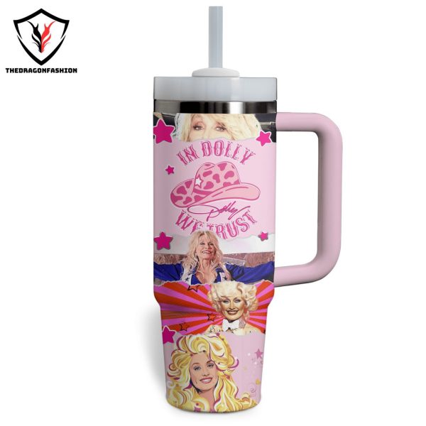 Dolly Parton In Dolly We Trust Tumbler With Handle And Straw