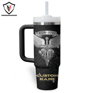 Personalized Bon Jovi Tumbler With Handle And Straw