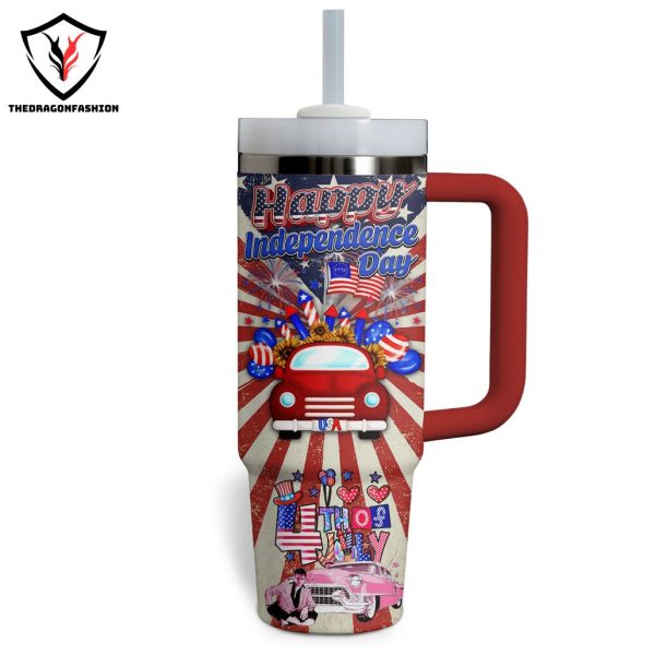 Elvis Presley Happy Independence Day Tumbler With Handle And Straw