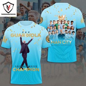 Pep Guardiola Six Time Champion Manchester City Design 3D T-Shirt