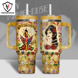 Amy Winehouse Design Tumbler With Handle And Straw