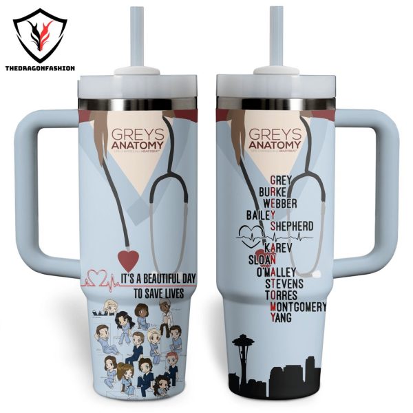 Greys Anatomy Its A Beautiful Day To Save Lives Tumbler With Handle And Straw