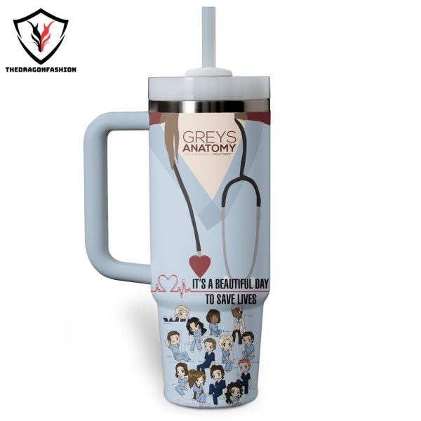 Greys Anatomy Its A Beautiful Day To Save Lives Tumbler With Handle And Straw