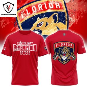 Florida Panthers NHL 2024 Stanley Cup Playoff Time To Hunt Redemption Design 3D T-Shirt