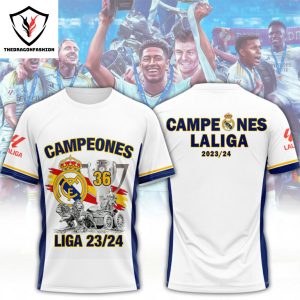Real Madrid Campeones De Laliga 2023-2024 Design 3D T-Shirt