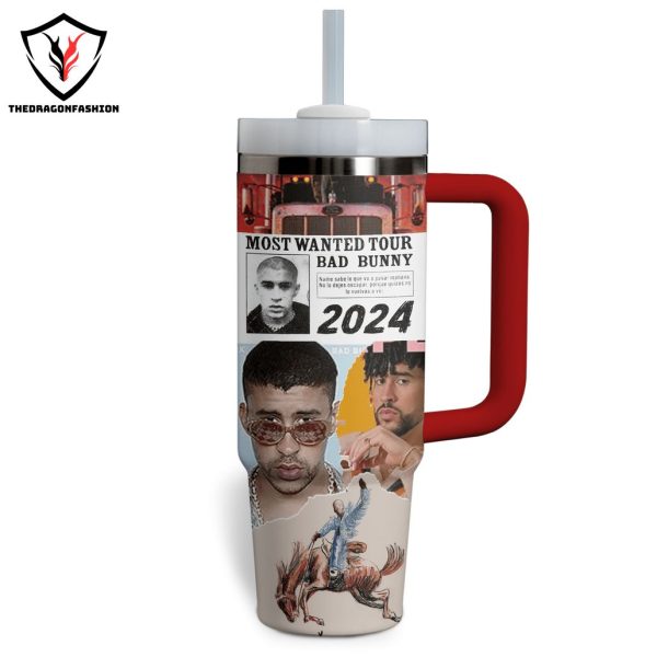 Most Wanted Tour Bad Bunny 2024 Design Tumbler With Handle And Straw