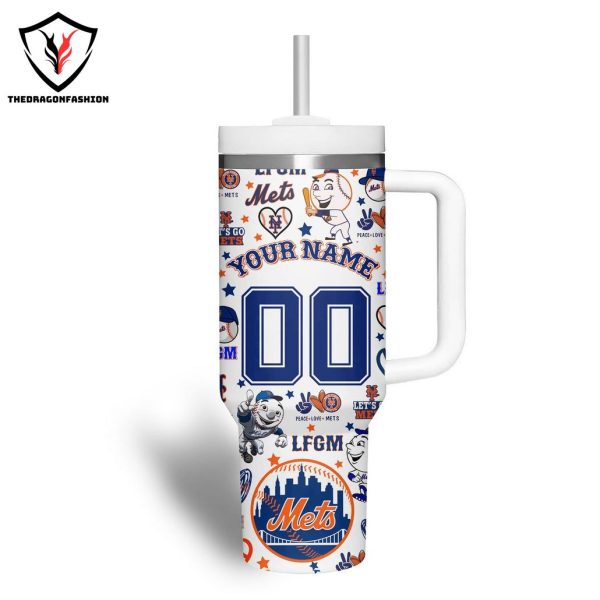 New York Mets Peace Love Mets Tumbler With Handle And Straw