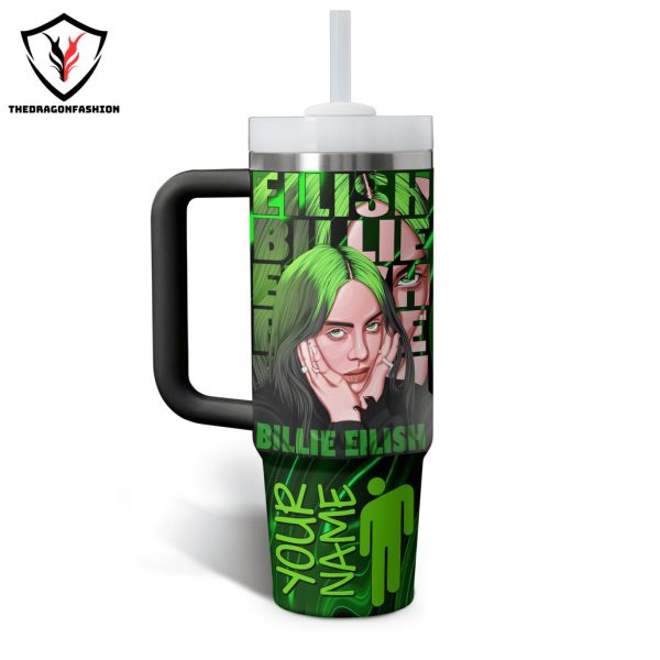 Personalized Billie Eilish Design Green Tumbler With Handle And Straw