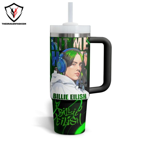 Personalized Billie Eilish Design Green Tumbler With Handle And Straw