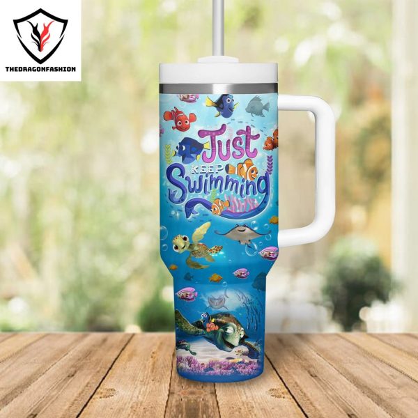 Personalized Finding Nemo Just Swimming Tumbler With Handle And Straw