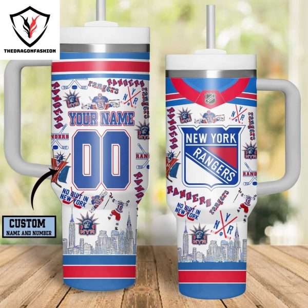 Personalized New York Rangers Tumbler With Handle And Straw