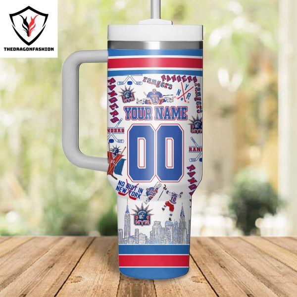 Personalized New York Rangers Tumbler With Handle And Straw