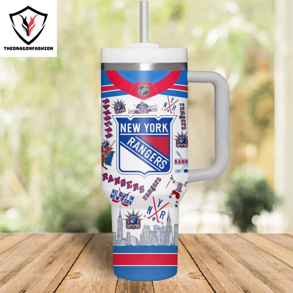 Personalized New York Rangers Tumbler With Handle And Straw