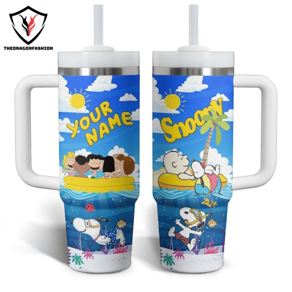 Personalized Snoopy Tropical Summer Tumbler With Handle And Straw