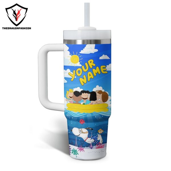 Personalized Snoopy Tropical Summer Tumbler With Handle And Straw