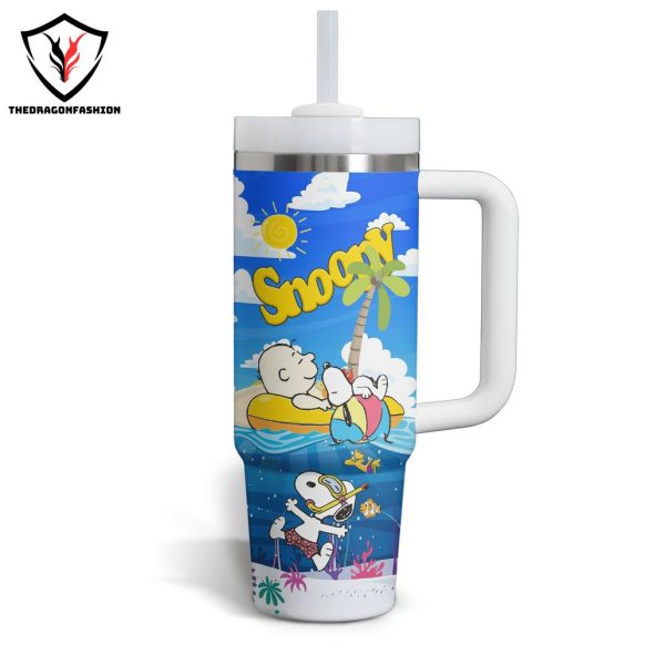 Personalized Snoopy Tropical Summer Tumbler With Handle And Straw