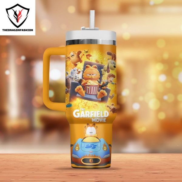 Personalized The Garfield Movie Tumbler With Handle And Straw