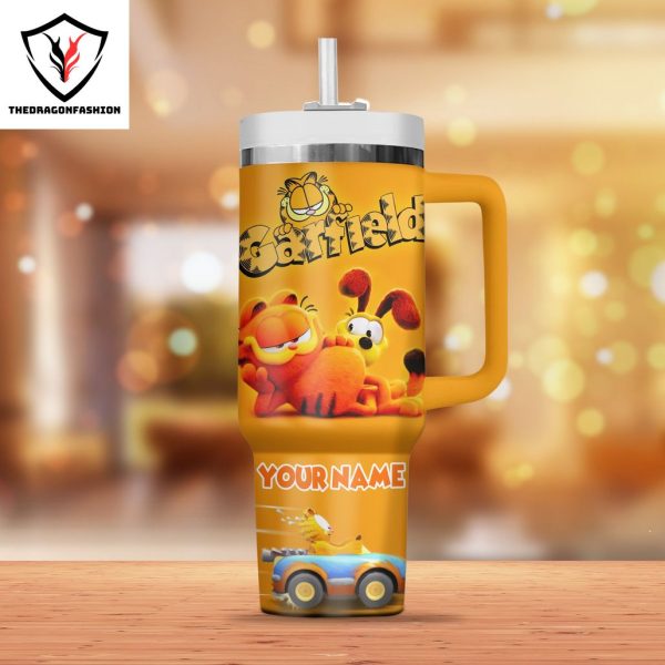 Personalized The Garfield Movie Tumbler With Handle And Straw